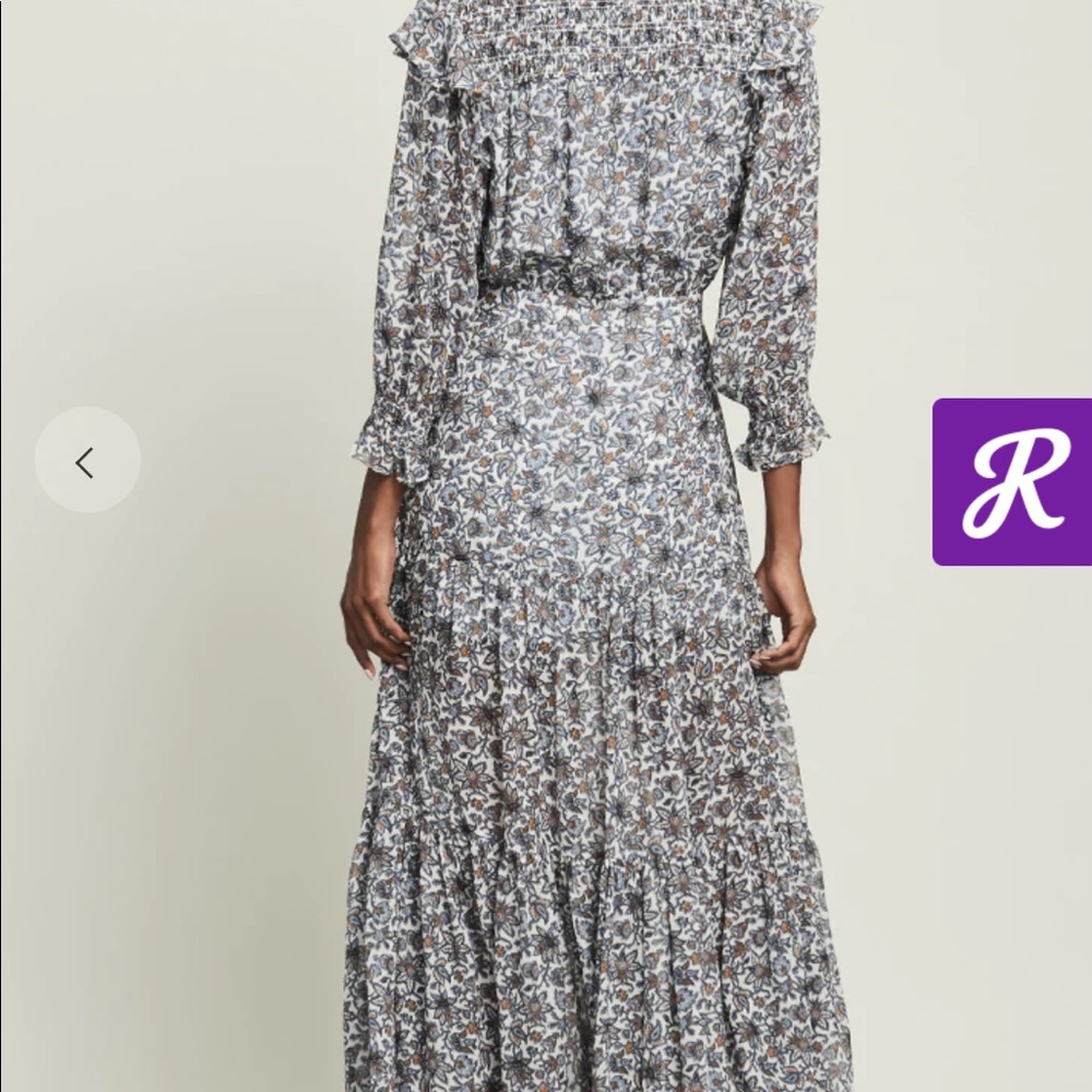 Veronica Beard White Floral Maxi Dress with Blue and Brown Print - Picture 5 of 6